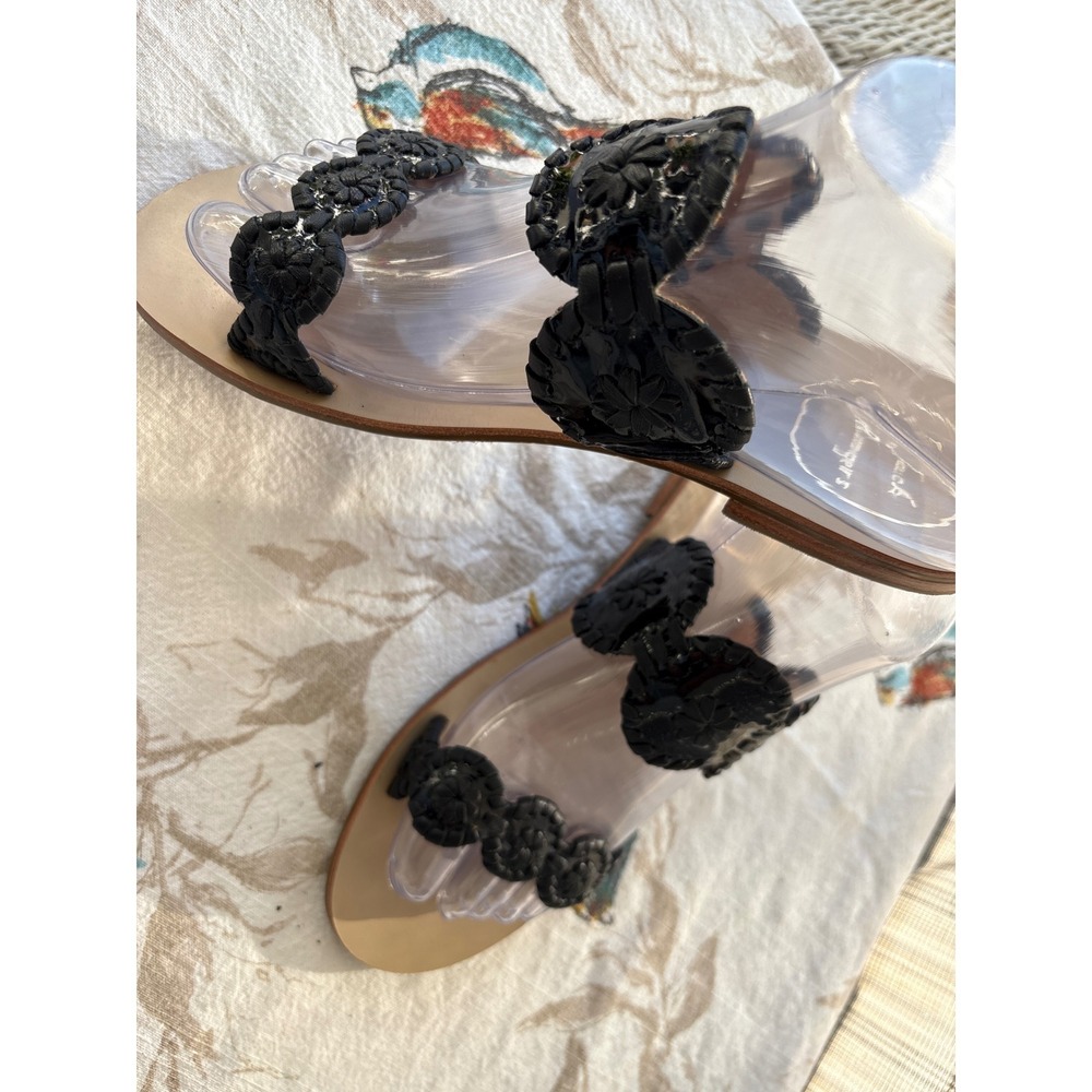 Jack Rogers Georgica Jelly Sandals Black Whipstitch Slide Flat 6.5M 0914